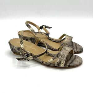 Like New Stuart Weitzman Strappy T-Strap Low Wedge Snakeskin Sandals Size 6.5
